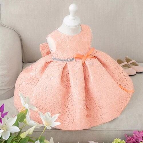 Newborn Baby Gown Infant Girls Princess Lace Baptism Bow Dress Toddler Baby Pink white color