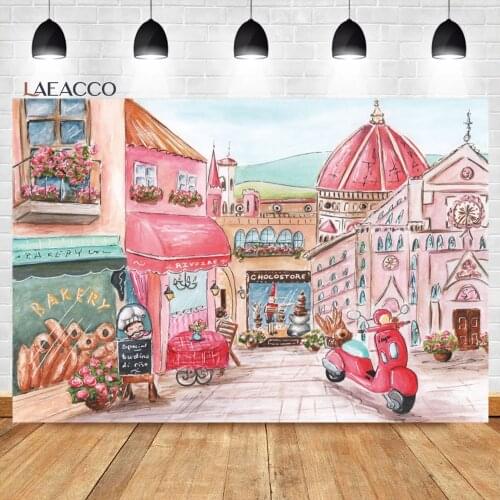 Laeacco Medieval Classics Cartoon Town Background Child Birthday Decor Baby Shower Kids Portrait Customized Photography Backdrop