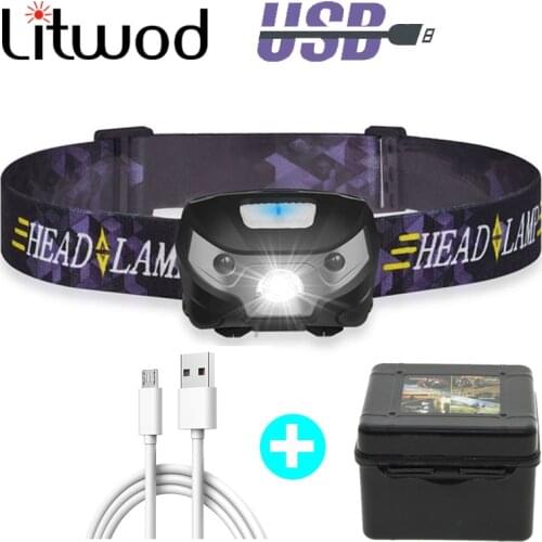 Litwod Z20 3000LM Mini Rechargeable LED HeadLamp Body Motion Sensor USB headlight lantern LED Head Light Lamp Camping Flashlight