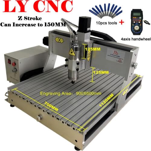 LY CNC Engraving Milling Machine 6090Z 2200W 4 Axis 600X900MM USB Port 130MM Z Stroke for Woodworking Router Carving Cutter Kit