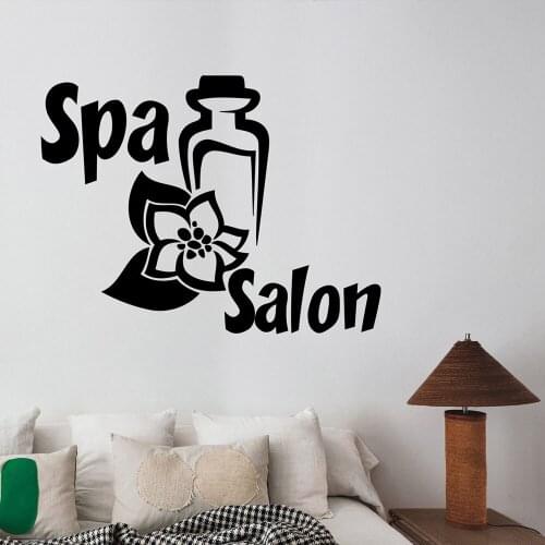 Spa Sign Wall Decal Massage Therapy Door Window Vinyl Sticker Health Beauty Salon Bathroom Interior Decor Flower Art Mural E101
