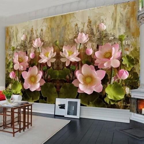 Custom Mural Wallpaper 3D Stereo Lotus Flower Oil Painting Fresco Living Room TV Sofa Bedroom Art Wallpaper Papel De Parede 3 D