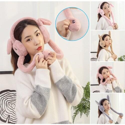 Winter Cute Rabbit Ears Shape Earmuffs for Women Warm and Anti-freezes Movable Ear Cover M2