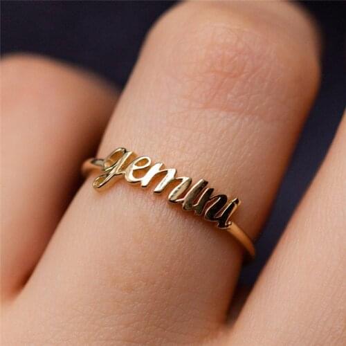 Modyle 2020 New Fashion Gold Color Twelve constellations Letter Opening Adjustable Wedding Ring for Woman