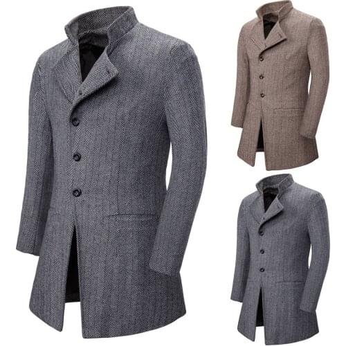 New coat mid-length trendy mens windbreaker casual woolen coat