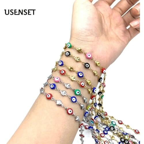 Charm Evil Eyes Chains Stainless Steel Jewelry Lovely Colorful Anklets Enamel Evil Eye Bracelet for Girls Women 2020