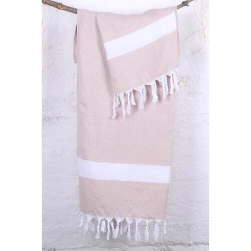Cotton 100x180 cm Peshtemal Beach Towel Beige Wove Jacquard