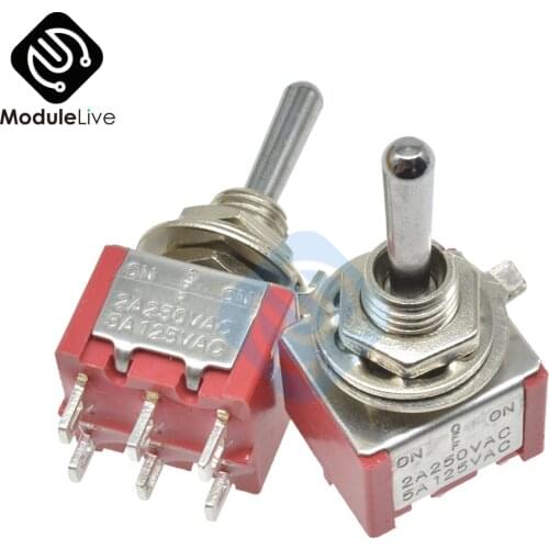 MTS-223 6mm Toggle Switch Single Pole Double Throw SPDT ON-ON 120V 5A 1/4 Inch Mounting 13*11.6MM (MTS223) 3Positions 6Pins