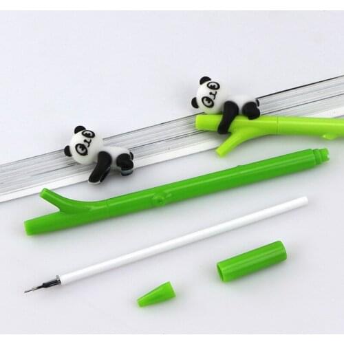 24 Pcs Korean Cartoon Panda Plastic Neutral Pen Creative Bamboo Water Black Pen Student Appliances Kawaii School Supplies