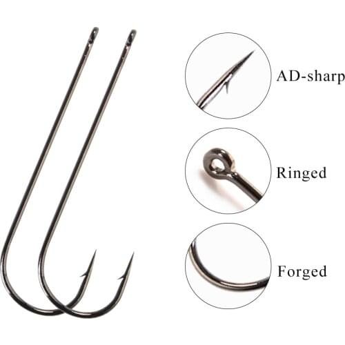 Long Shank Fishing Hook High Carbon Steel AD-Sharp Ringed Forged Barbed Offset Narrow Bait