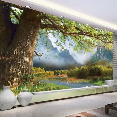 Self-Adhesive Wallpaper 3D Tree Landscape Murals Living Room TV Sofa Bedroom Background Wall Painting Papel De Parede 3D Sticker