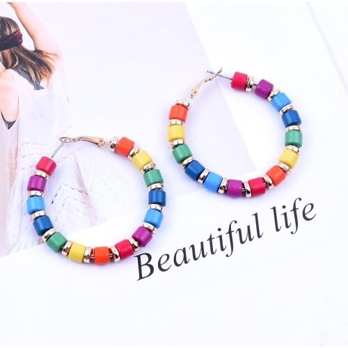 New Bohemian Big Circle Handmade Rainbow Color Hoop Earrings Unique Statement Fashion Jewelry