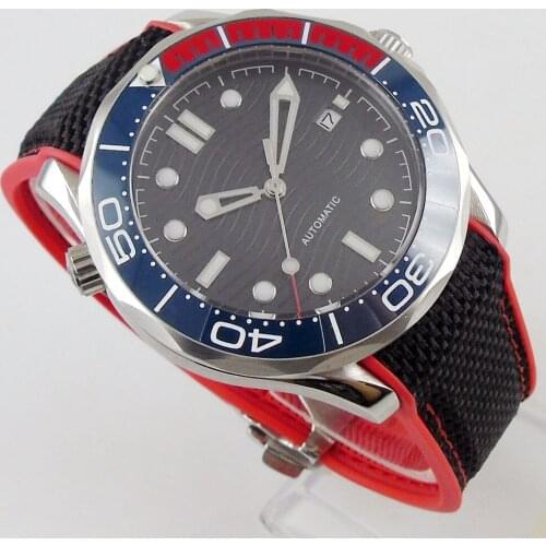 41mm Cool Style Automatic Mens Watch With Sterile Dial Date Window Luminous Bezel Sapphire Glass Mechanical Wristwatch
