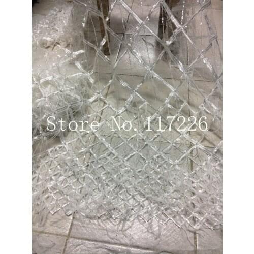 Embroidery french net lace fabric white color for wedding dress/evening dress new design with feather and beads