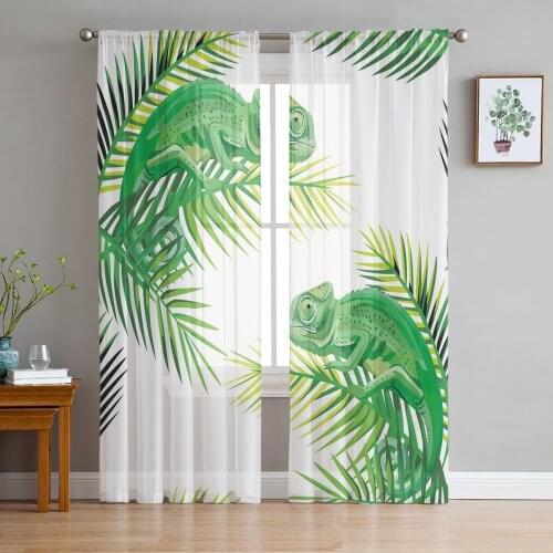 Chameleon Lizard Plant Green White Tulle Curtains For Living Room Bedroom Transparent Tulle Curtains Window Drapes Sheer Curtain