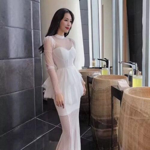 2020 New womans dress White mesh fashion luxurious Leisure celebrity cocktail party Bandage long dress