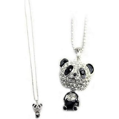 Pretty Enamel Rhinestone Panda Pendant Necklace Women Crystal Accessories Sweater Chain Jewelry For women Free Shipping 042