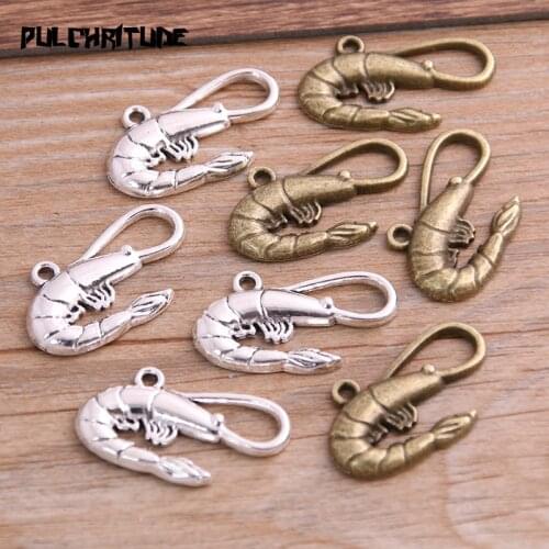 10PCS 16*27mm New Product Two Color Crayfish Charms Animal Seafood Pendant Jewelry Metal Alloy Jewelry Marking
