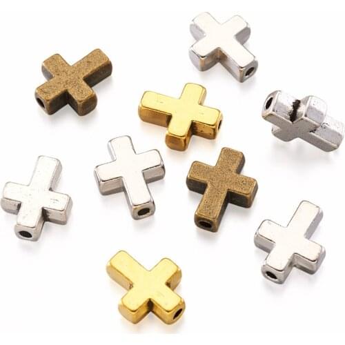 20Pcs Metal Tibetan Style Beads Cross Shape Loose Spacer Bead Charms for Fashion Jewelry Making DIY Bracelet 15x12x5mm Hole: 2mm