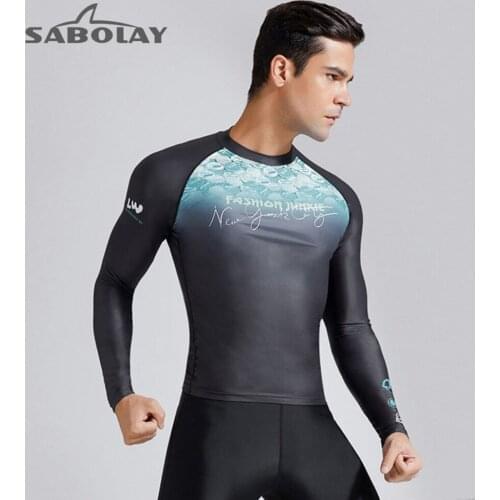 2021 SABOLAY Mens Rash Protection Shirt Long Sleeve Surfing Swimsuit Top UV Protection Shirt Water Sports Quick Drying UPF 50
