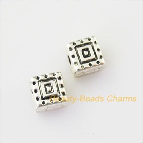 50Pcs Tibetan Silver Color Square Cube Spacer Beads Charms 6mm