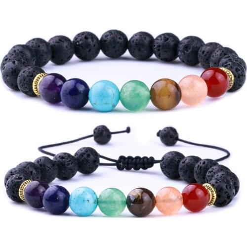 8mm Lava Stone Weave 7 Chakra Healing Balance Beads Reiki Aromatherapy Essential Oil Diffuser Bracelet Jewelry