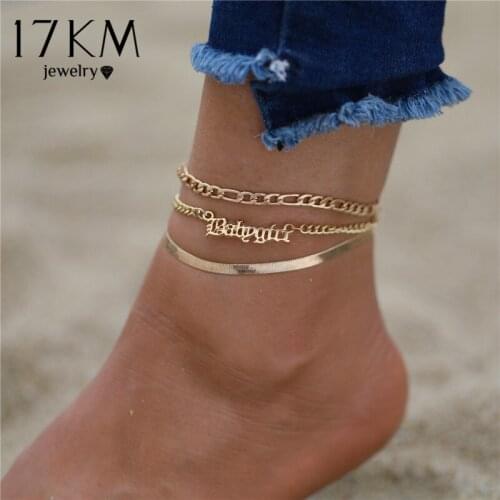 Punk Gold Color Letter Chain Anklets Set For Women Fashion Snake Chain Beach Anklet Ankle Bracelet Foot Jewelry Accessories