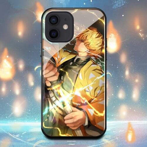 Demon Slayer Agatsuma Zenitsu Phone Case For Iphone 11 11Pro 12Mini 12Pro X XR XS Max 6 6s 7 8 Plus Tempered glass shell Cover