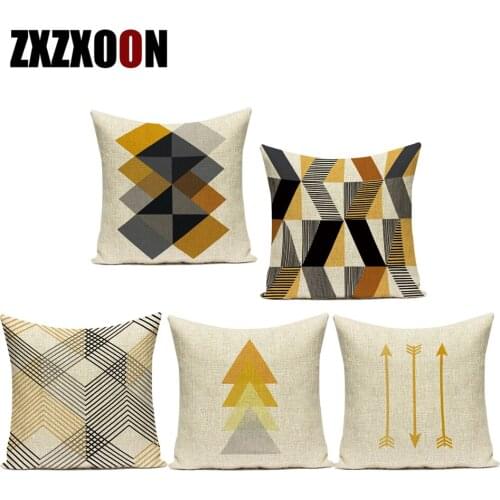 Nordic Style Yellow Geometry Pattern Printed Throw Pillow Case Cushion Cover Creative Decoration for Sofa Car Cover