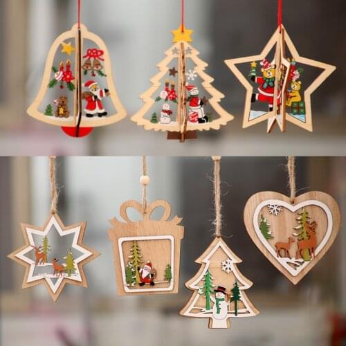 1pcWooden Christmas Decoration for Home party star snow flake Christmas Tree Pendant Christmas Wood Ornaments New Year 2021
