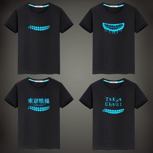 Hot Sale Tokyo Ghoul Anime Fluorescent Luminous Men T-Shirt Japan Anime Kaneki Ken Printed Cotton Children T-Shirt Tops Tee
