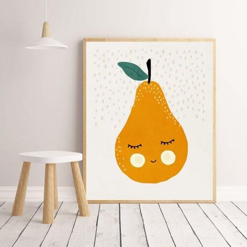 Pear Art Prints Mid century Modern Kids Wall Art Pictures Canvas Painting Nordic Poster Baby Nursery Childrens Room Decoration