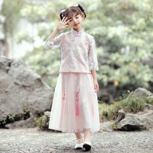 H2497 Girls Hanfu Ancient Style Chinese Fairy Baby Childrens Tang Dress Suit Summer Kids Traditional Dance Performance Clothes