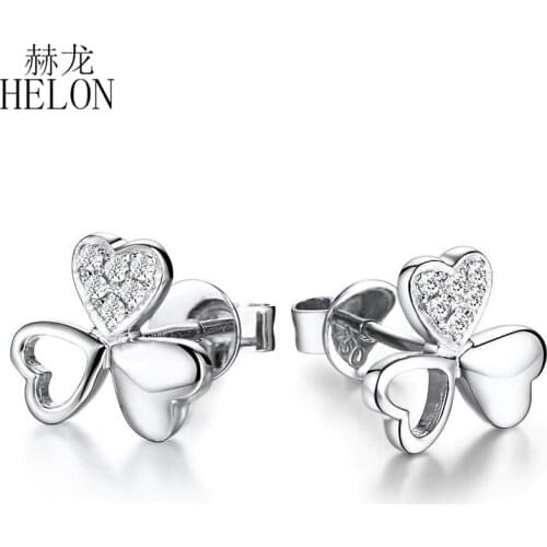 HELON Diamond Earrings Solid 10K White Gold 100% Genuine Natural Diamond Stud Earrings For Women Birthday Anniversarry Best Gift