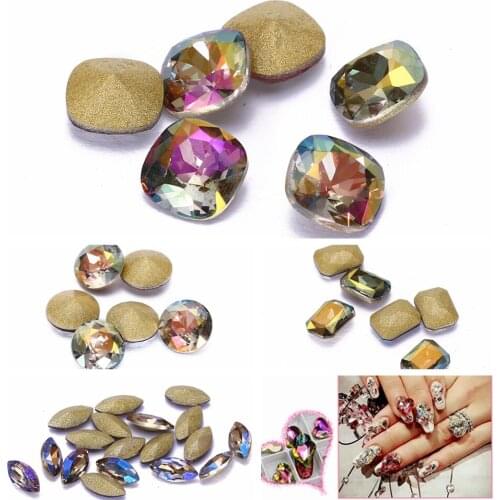 Nail Stones 50pcs Gray AB Color Glass Rhinestone For Nail Art Decorations Pointback Nail Stickers DIY Craft Art Stones