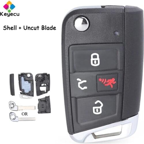 KEYECU Flip Remote Control Car Key Shell Case With 4 Button HU162T / HU66 Blade - FOB for Volkswagen Golf GTI Tiguan Jetta Atlas