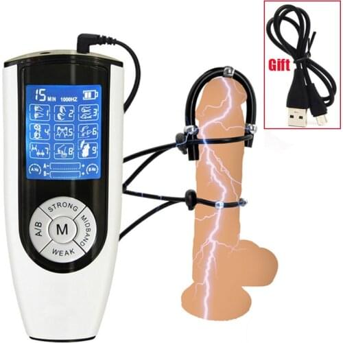 BDSM Strong Electric Shock Penis Ring Bead Estim Massage Cock Ring Electro Stimulation Penis Enlargement Glans Ring Male Sex Toy