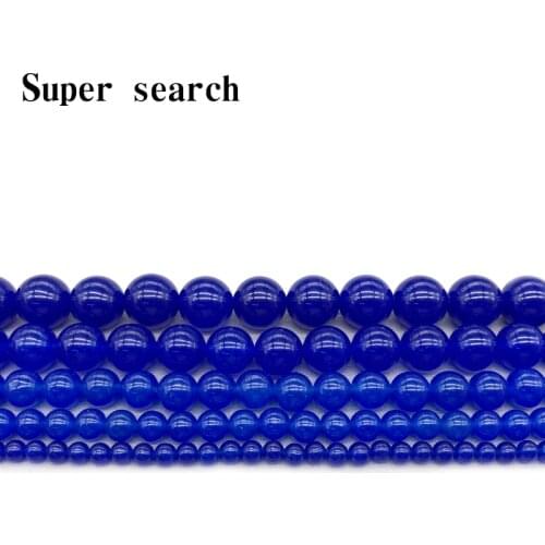 Natural Stone Navy Blue Chalcedony Jades Round Loose Beads 4 6 8 10 12MM Fit DIY Bracelet&Necklace Jewelry Making Part