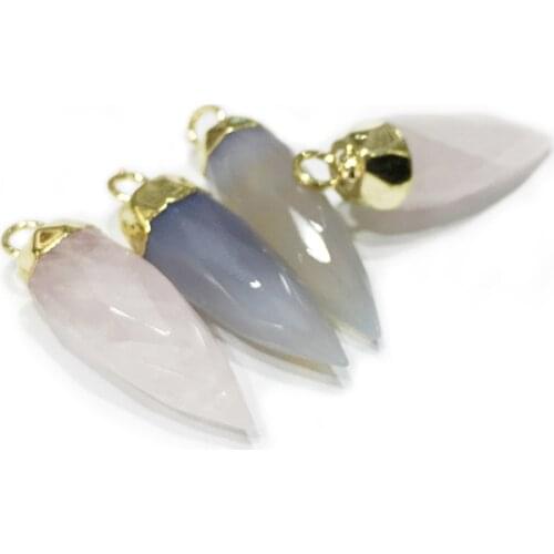 Hot Sale Reiki Healing Natural Stone Pendants Point Pink Grey Charms Agates Pendulum Circular Cone Teardrop Pendant 1 PCS