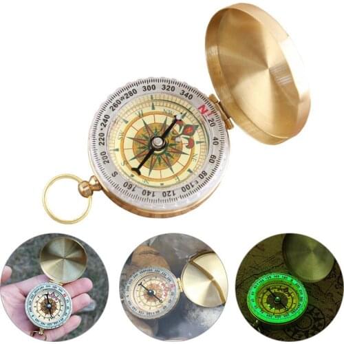 Outdoor mountaineering camping riding multifunctional belt cover luminous pure copper compass pocket watch retro flip compass