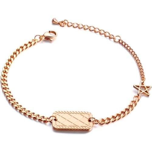 Trendy Stainless Steel Square Star Bracelet Bangle For Women Rose Gold Color Adjustable Chain Cuff Hand Jewelry Gift