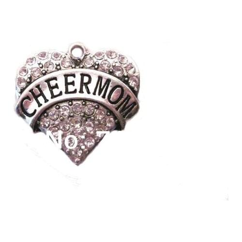 Fashion rhodium plated Cheer Mom with sparkling crystals Heart Pendant(A120783)