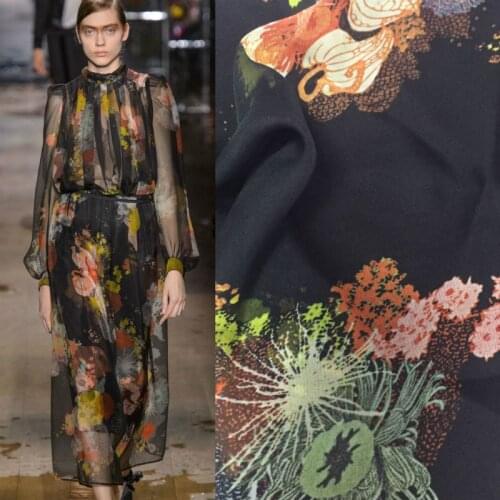 Soft Printed Chiffon Thin Material Printed Fabric Spring and Summer for Dress Clothing Fabrics Per Meter Material Alibaba