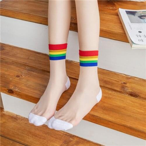 Cute Rainbow Striped Socks Girls glass stockings Crew Socks Colorful Women Kid Designer Sport Socks Christmas Socks