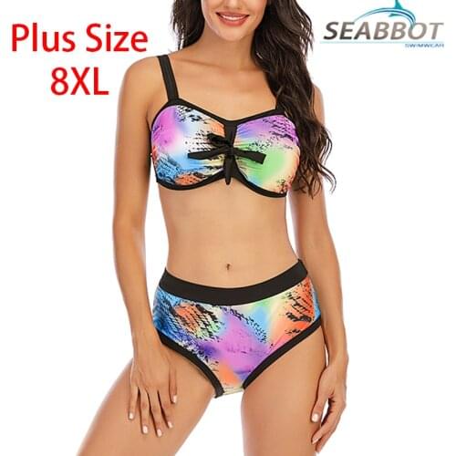 2020 New Plus Size 8XL Floral Printed Women Bikini Set Push-up Swimsuit Bandage Swimming Costume Bathing Suit Swimwear Monokini