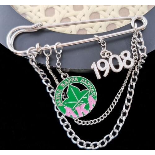 2021 Fashion New Products Metal Greek Greek Sorority 1908 Maple Leaf Shield Brooch Links Chain Pin Lady Jewelry