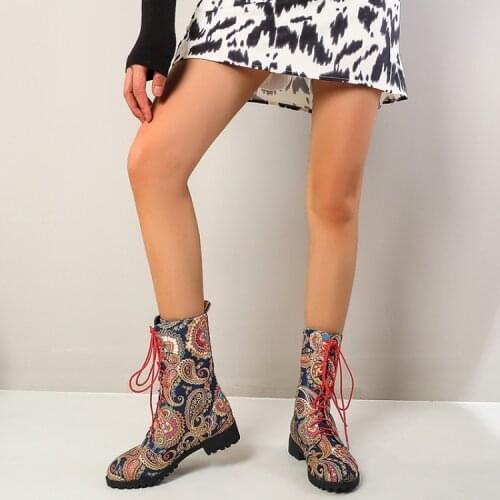 New womens mid-range boots round head casual Decor splicing straight boots thick heel Knights' boots in autumn and winter 2020