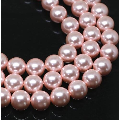 Factory outlet imitation pink round shell pearl loose beads 4-14mm wholesale high grade fashion jewelry making 15inch B1613