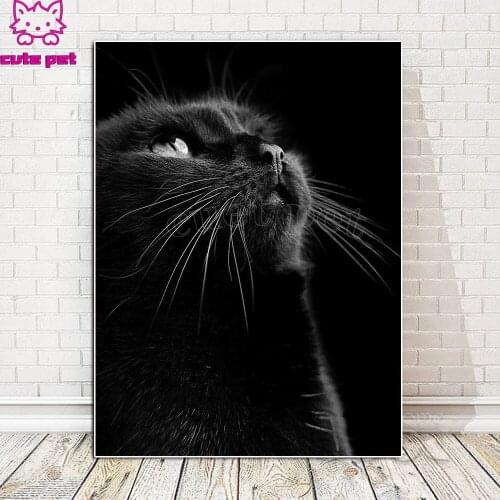Full square round diamond painting Cross Stitch The animal the black cat raised its head pattern rhinestone mosaic inlaid decor