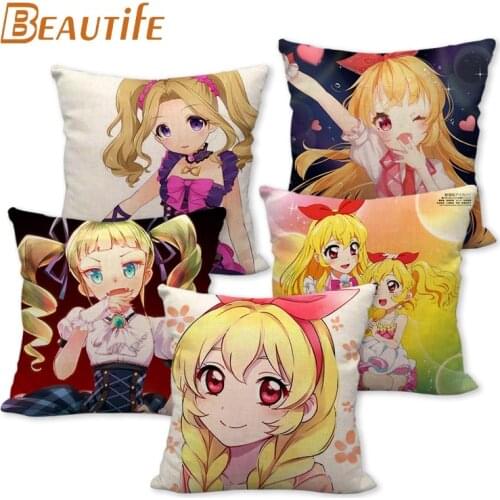 Custom Aikatsu! Anime Pillowcase Cartoon Girl Wedding Decorative Cotton Linen Pillow Case For Home Pillow Cover 45X45cm One Side